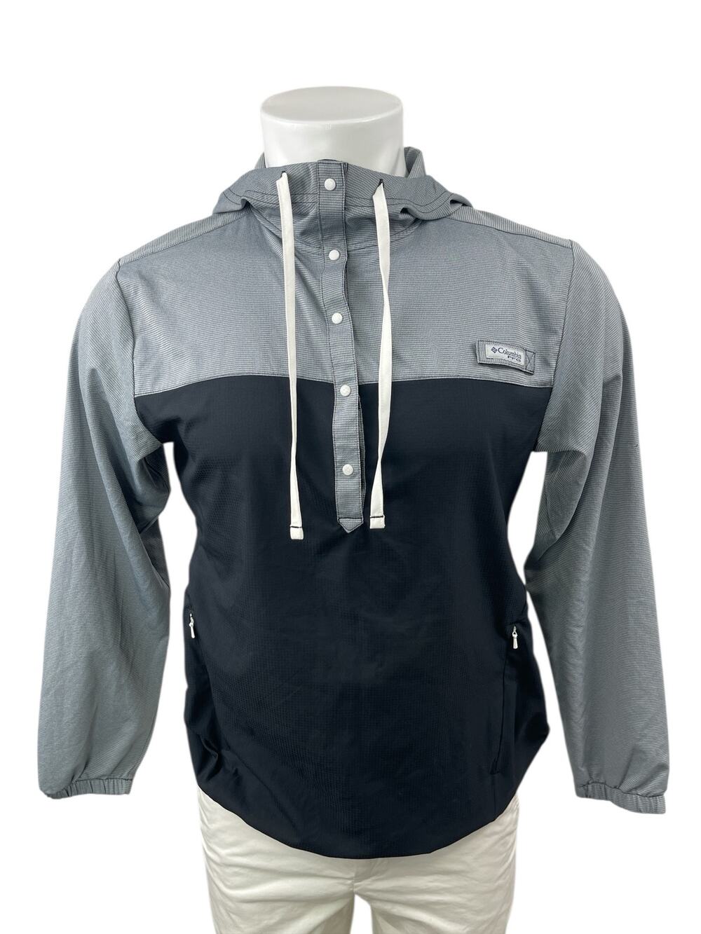 Columbia PFG Tamiami Gray Black Hoodie Hooded Long Sleeve Sweatshirt Top Size S
